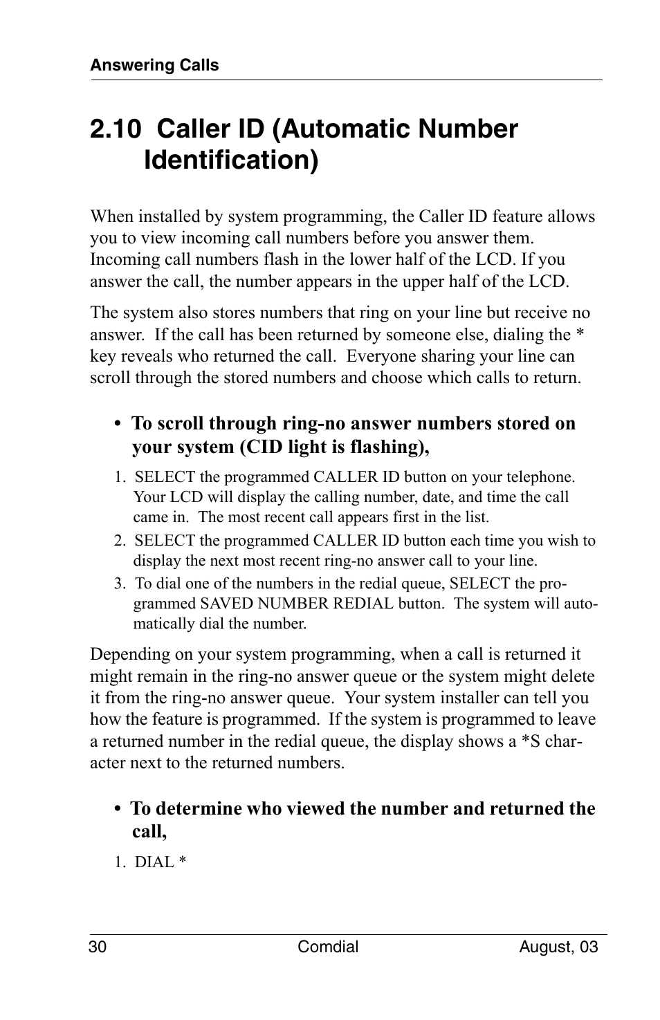 10 caller id (automatic number identification) | Vertical Communications SCS 8324S User Manual | Page 40 / 174