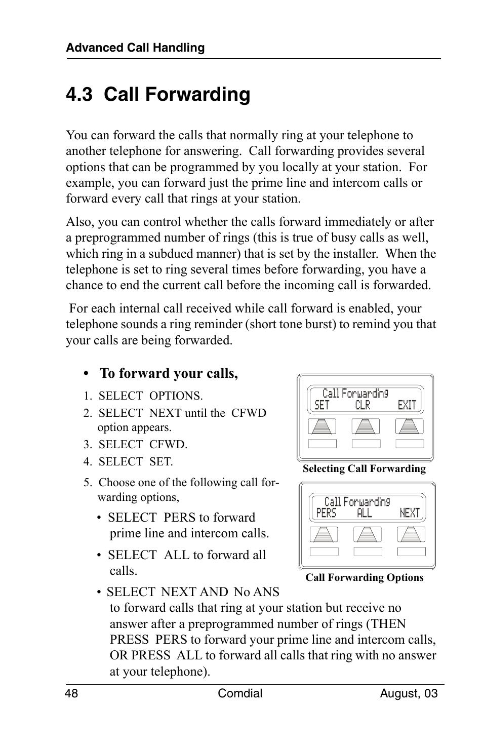 3 call forwarding | Vertical Communications SCS 8324S User Manual | Page 58 / 174