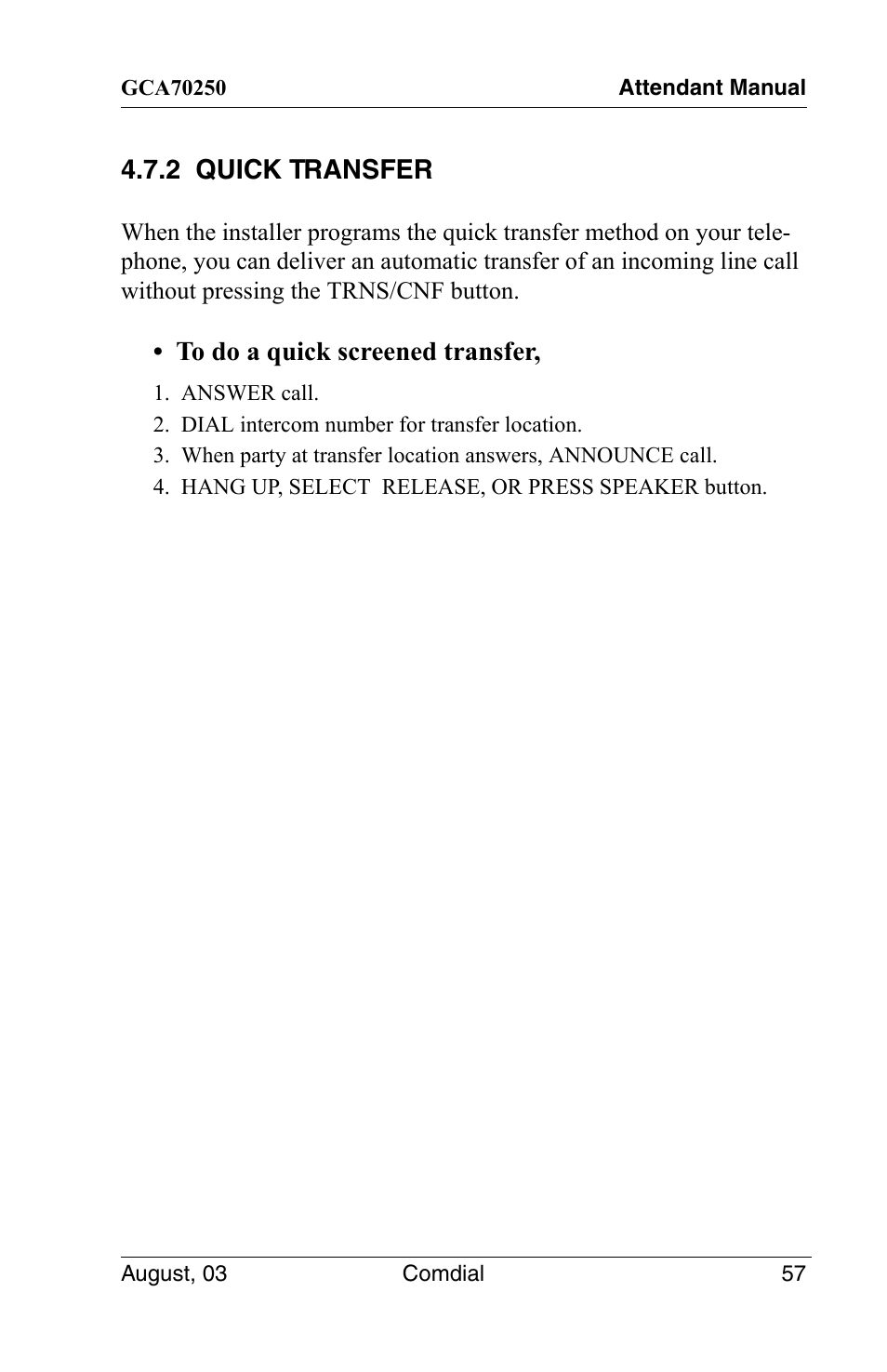 2 quick transfer | Vertical Communications SCS 8324S User Manual | Page 67 / 174