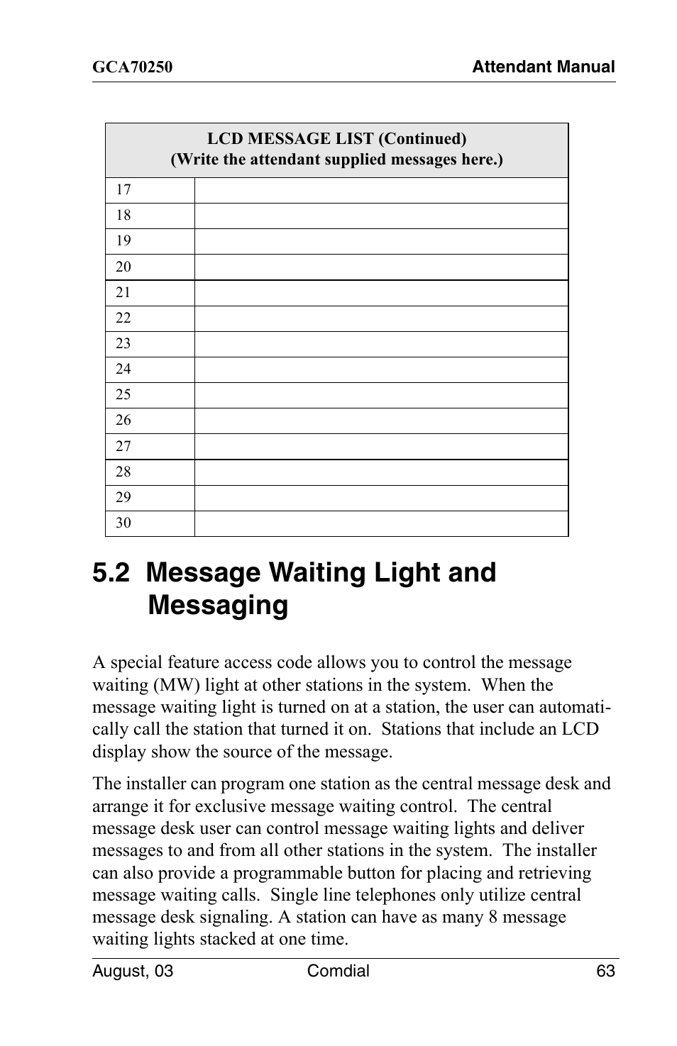 2 message waiting light and messaging | Vertical Communications SCS 8324S User Manual | Page 73 / 174
