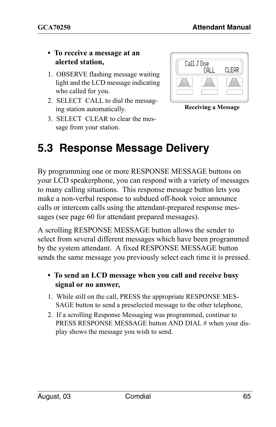 3 response message delivery | Vertical Communications SCS 8324S User Manual | Page 75 / 174