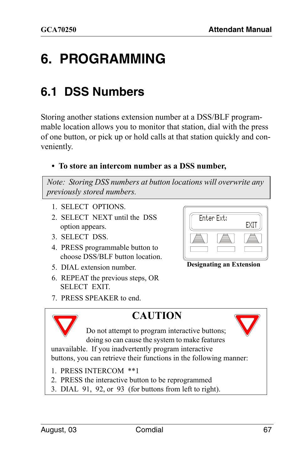 Programming, 1 dss numbers, Caution | Vertical Communications SCS 8324S User Manual | Page 77 / 174