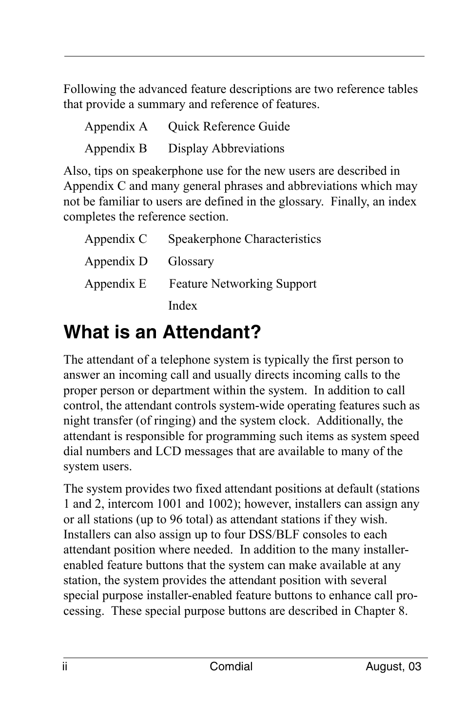 What is an attendant | Vertical Communications SCS 8324S User Manual | Page 8 / 174