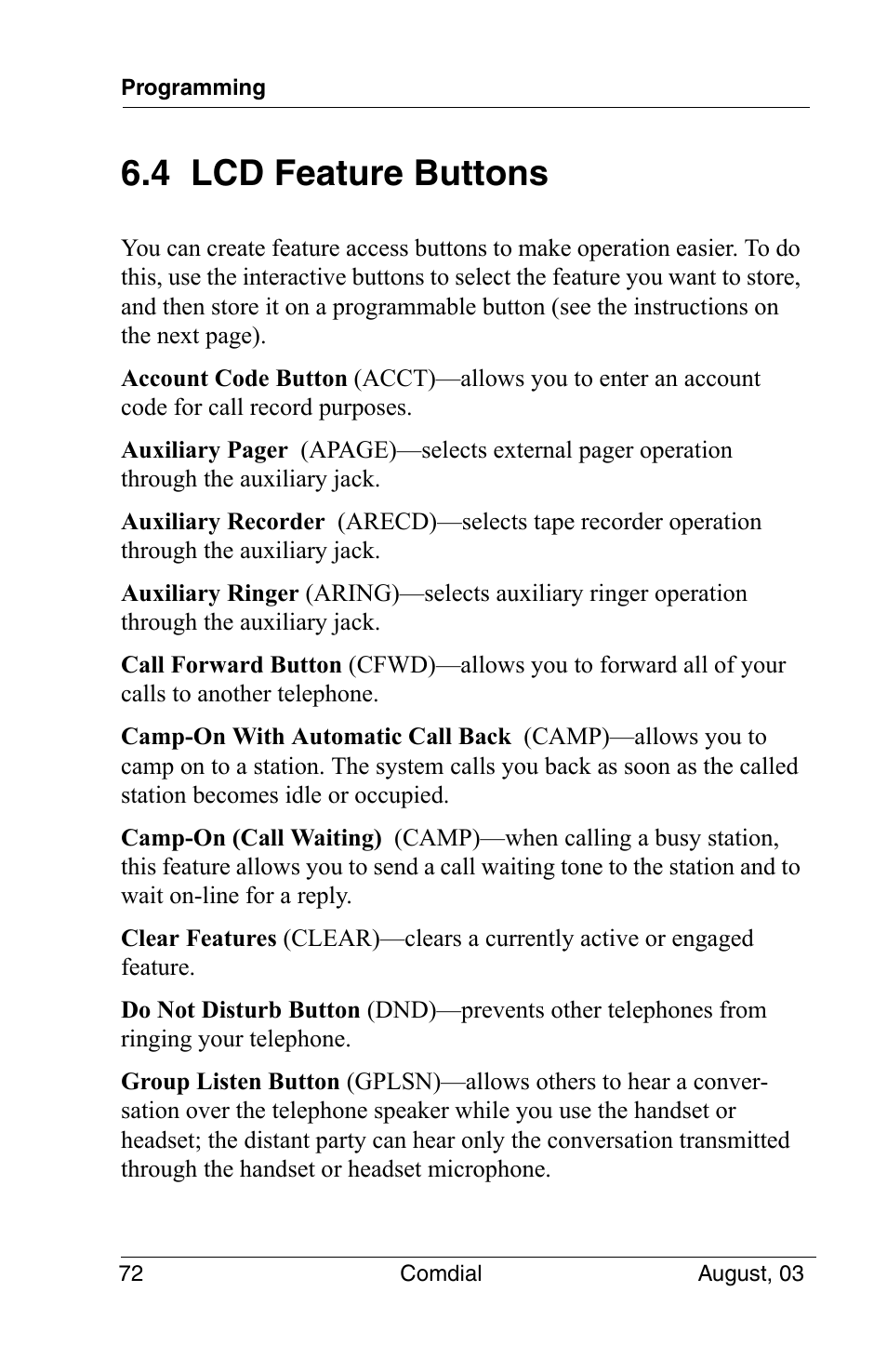 4 lcd feature buttons | Vertical Communications SCS 8324S User Manual | Page 82 / 174