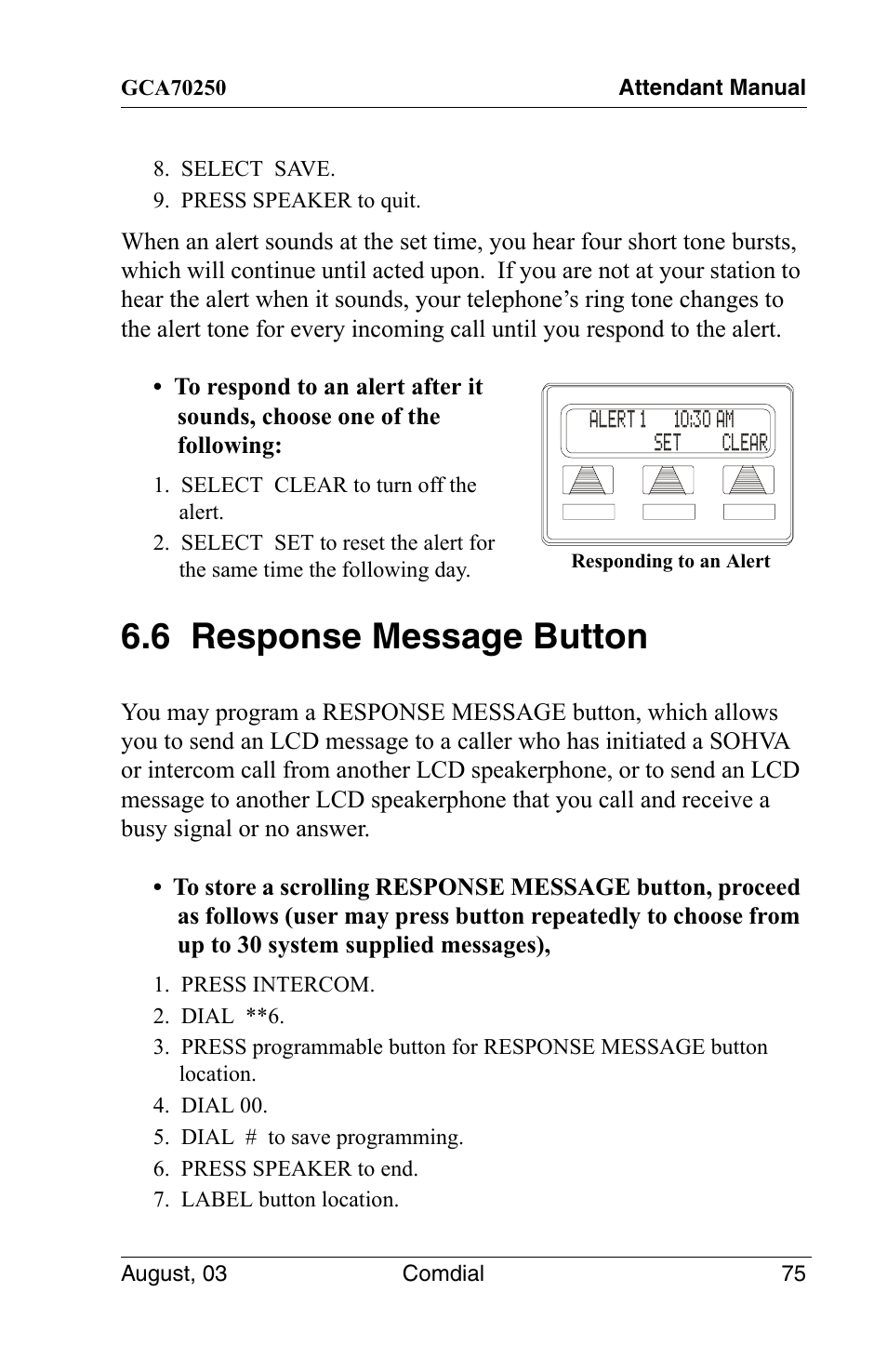 6 response message button | Vertical Communications SCS 8324S User Manual | Page 85 / 174