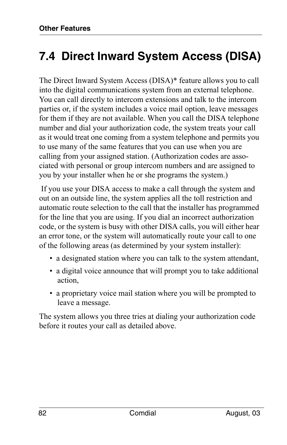 4 direct inward system access (disa) | Vertical Communications SCS 8324S User Manual | Page 92 / 174