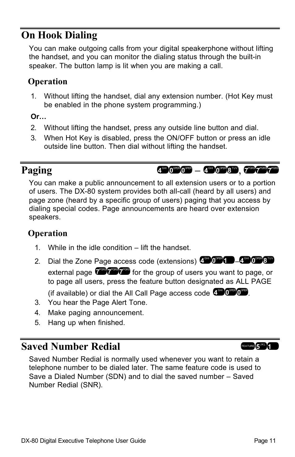 On hook dialing, Saved number redial !51 | Vertical Communications DX-80 User Manual | Page 14 / 55