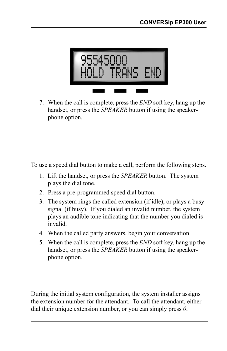 4 making a call using a speed dial button, 5 calling the attendant, 7 calling the attendant | Vertical Communications MP5000 User Manual | Page 23 / 38