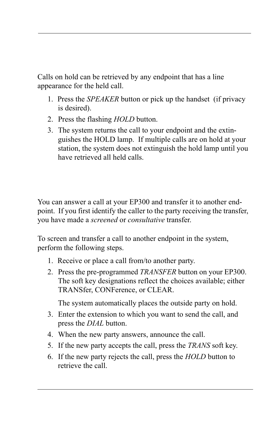 3 retrieving a held call, 4 transferring a call, 5 transferring a call | Vertical Communications MP5000 User Manual | Page 28 / 38