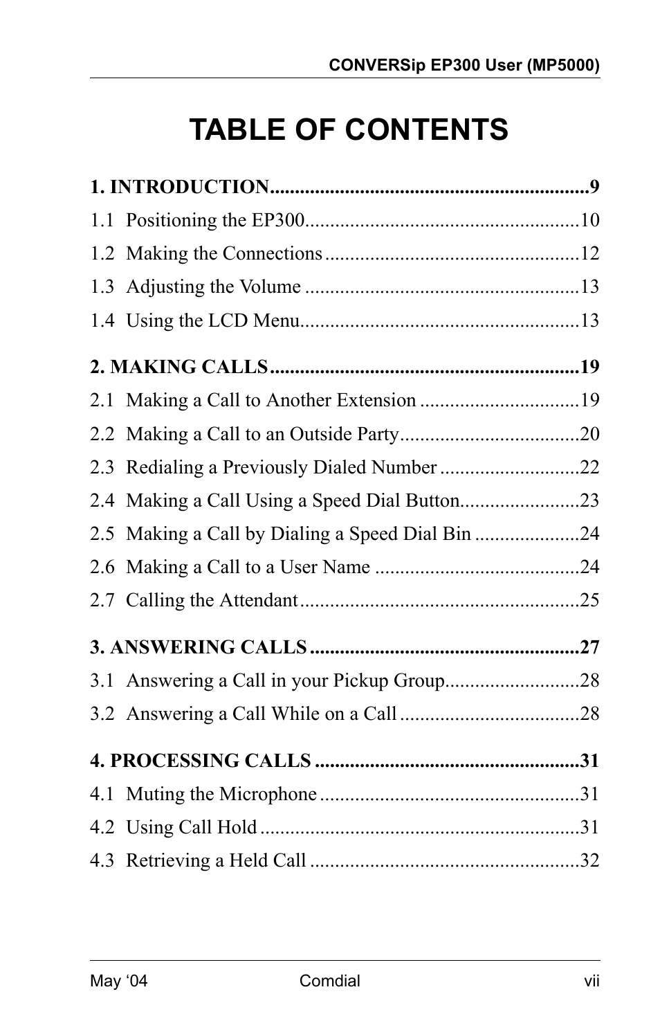 Vertical Communications MP5000 User Manual | Page 7 / 38