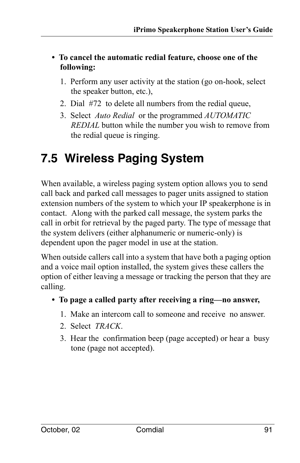 5 wireless paging system | Vertical Communications 8012S User Manual | Page 101 / 162