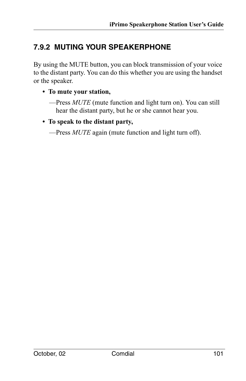 2 muting your speakerphone | Vertical Communications 8012S User Manual | Page 111 / 162