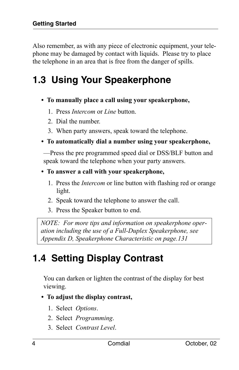 3 using your speakerphone, 4 setting display contrast | Vertical Communications 8012S User Manual | Page 14 / 162