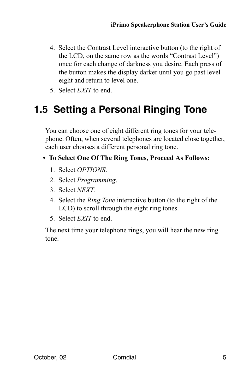 5 setting a personal ringing tone | Vertical Communications 8012S User Manual | Page 15 / 162