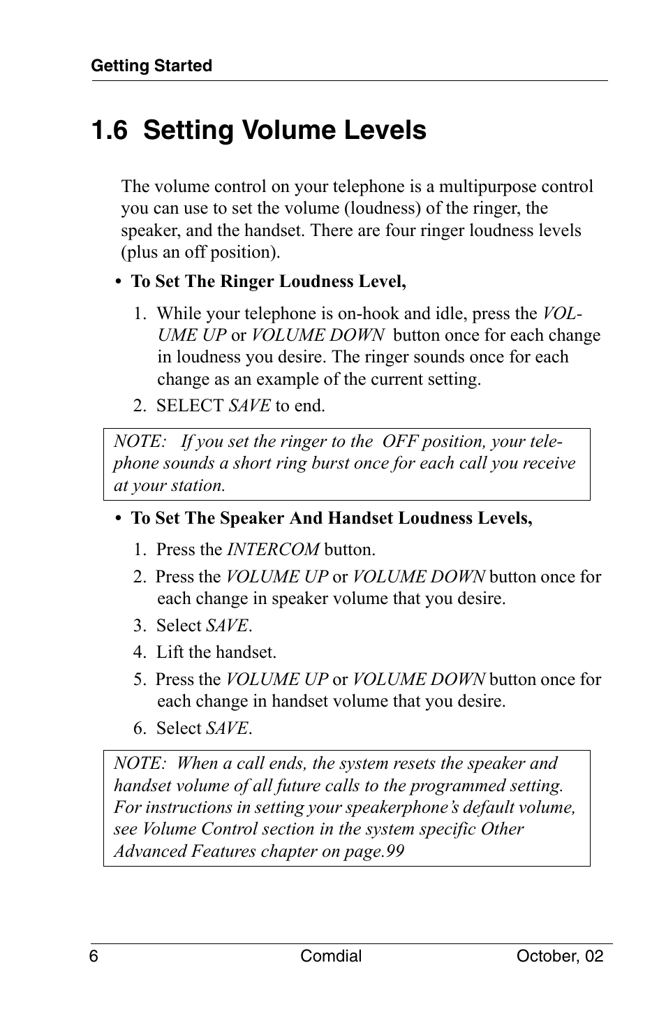 6 setting volume levels | Vertical Communications 8012S User Manual | Page 16 / 162