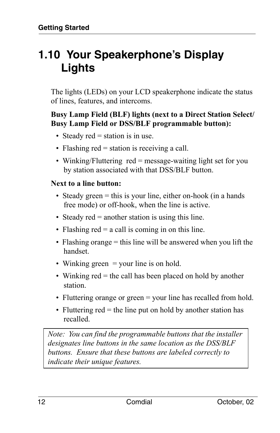 10 your speakerphone’s display lights | Vertical Communications 8012S User Manual | Page 22 / 162