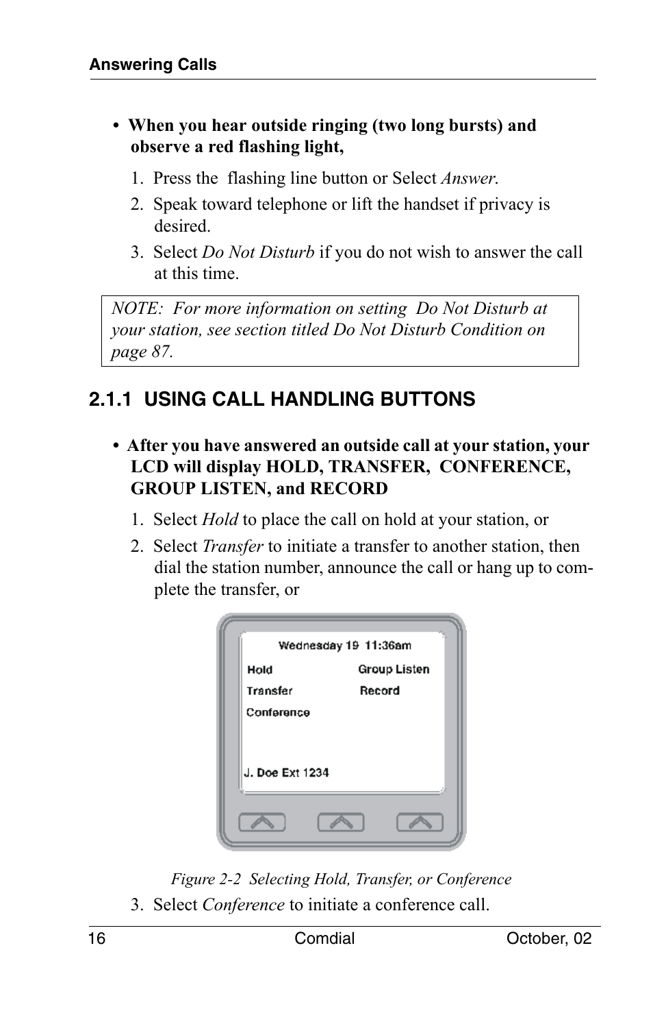 1 using call handling buttons | Vertical Communications 8012S User Manual | Page 26 / 162