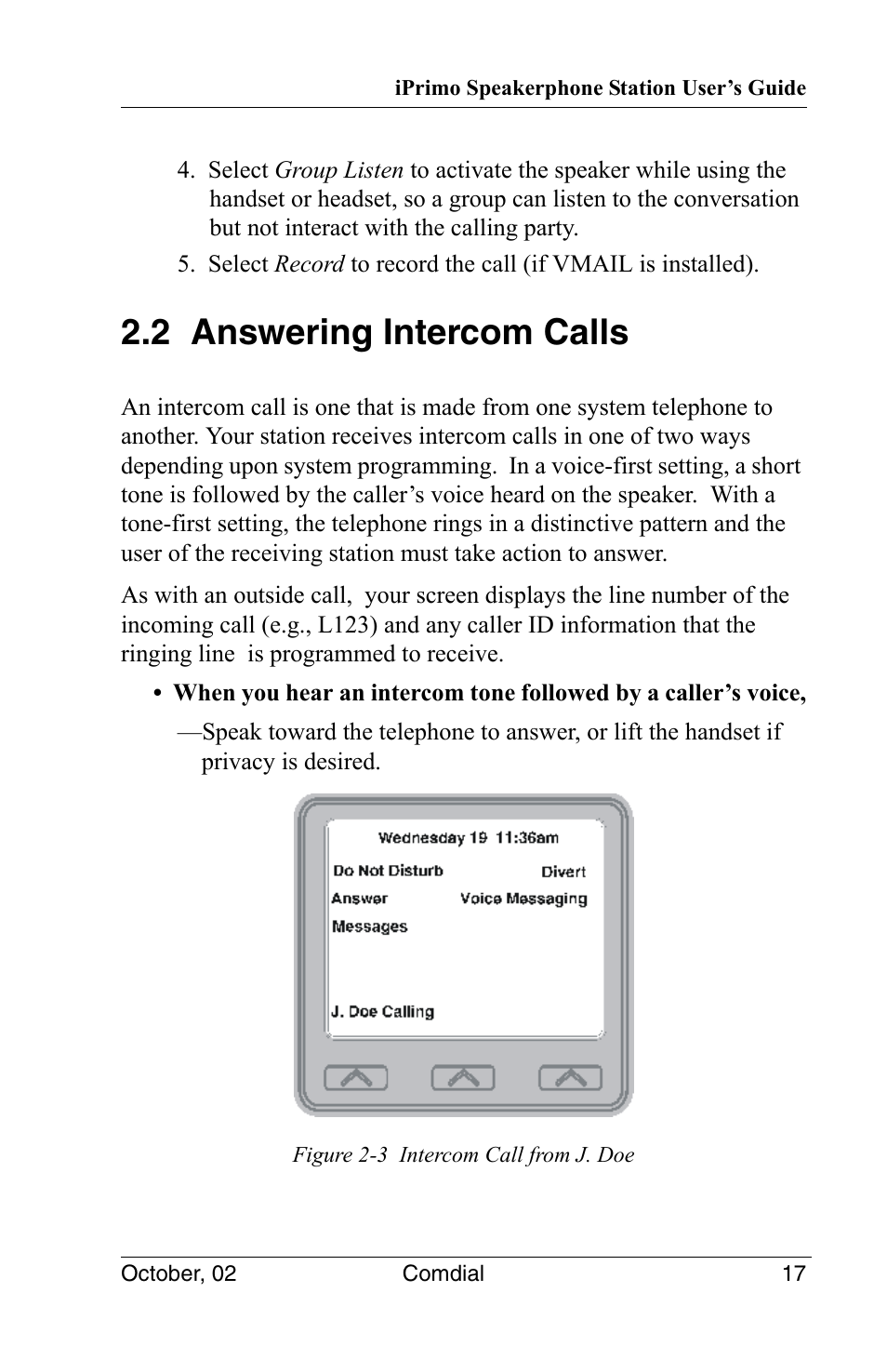 2 answering intercom calls | Vertical Communications 8012S User Manual | Page 27 / 162