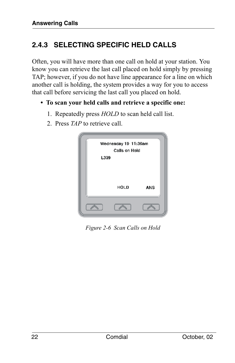 3 selecting specific held calls | Vertical Communications 8012S User Manual | Page 32 / 162