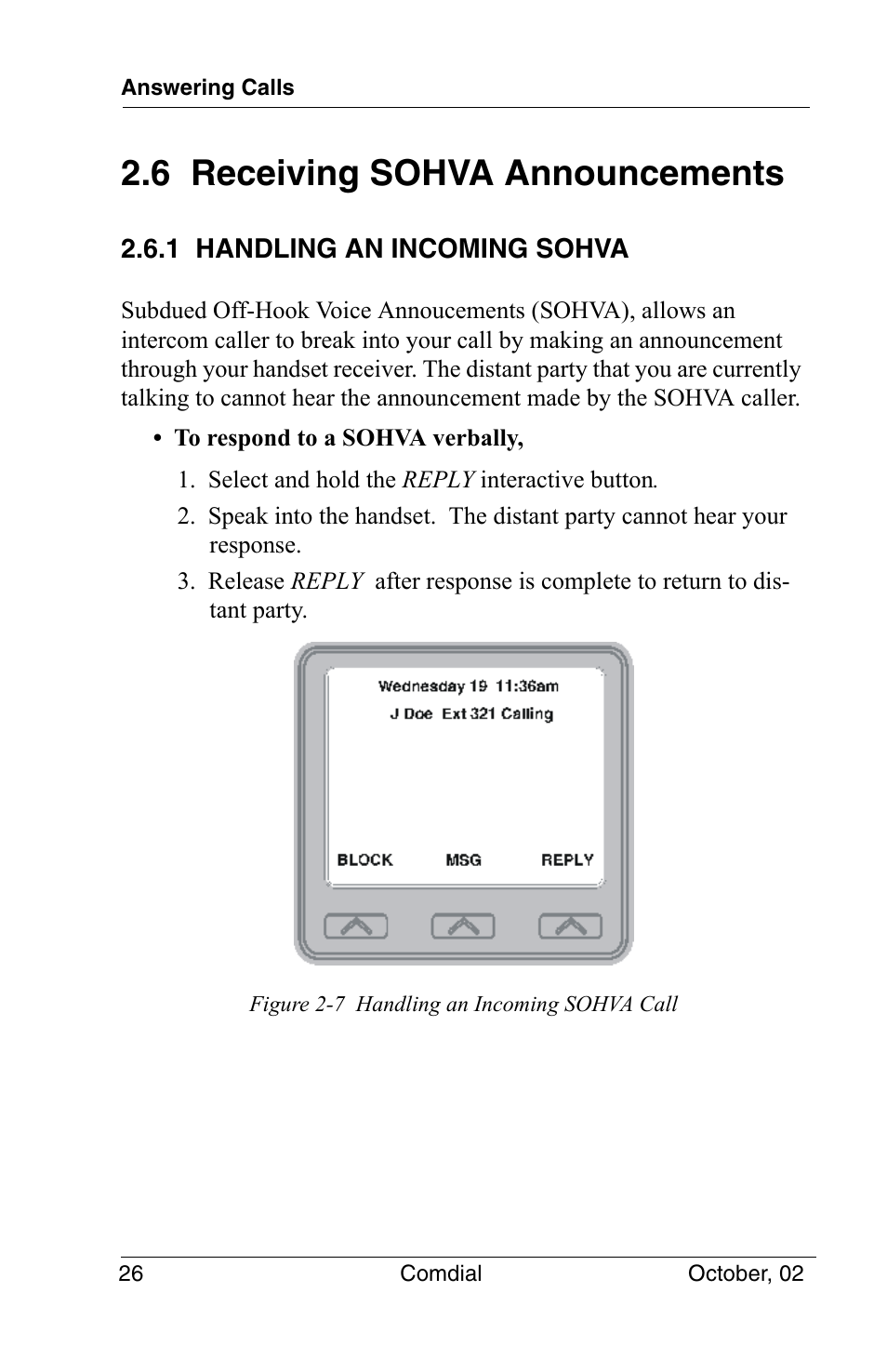 6 receiving sohva announcements, 1 handling an incoming sohva | Vertical Communications 8012S User Manual | Page 36 / 162