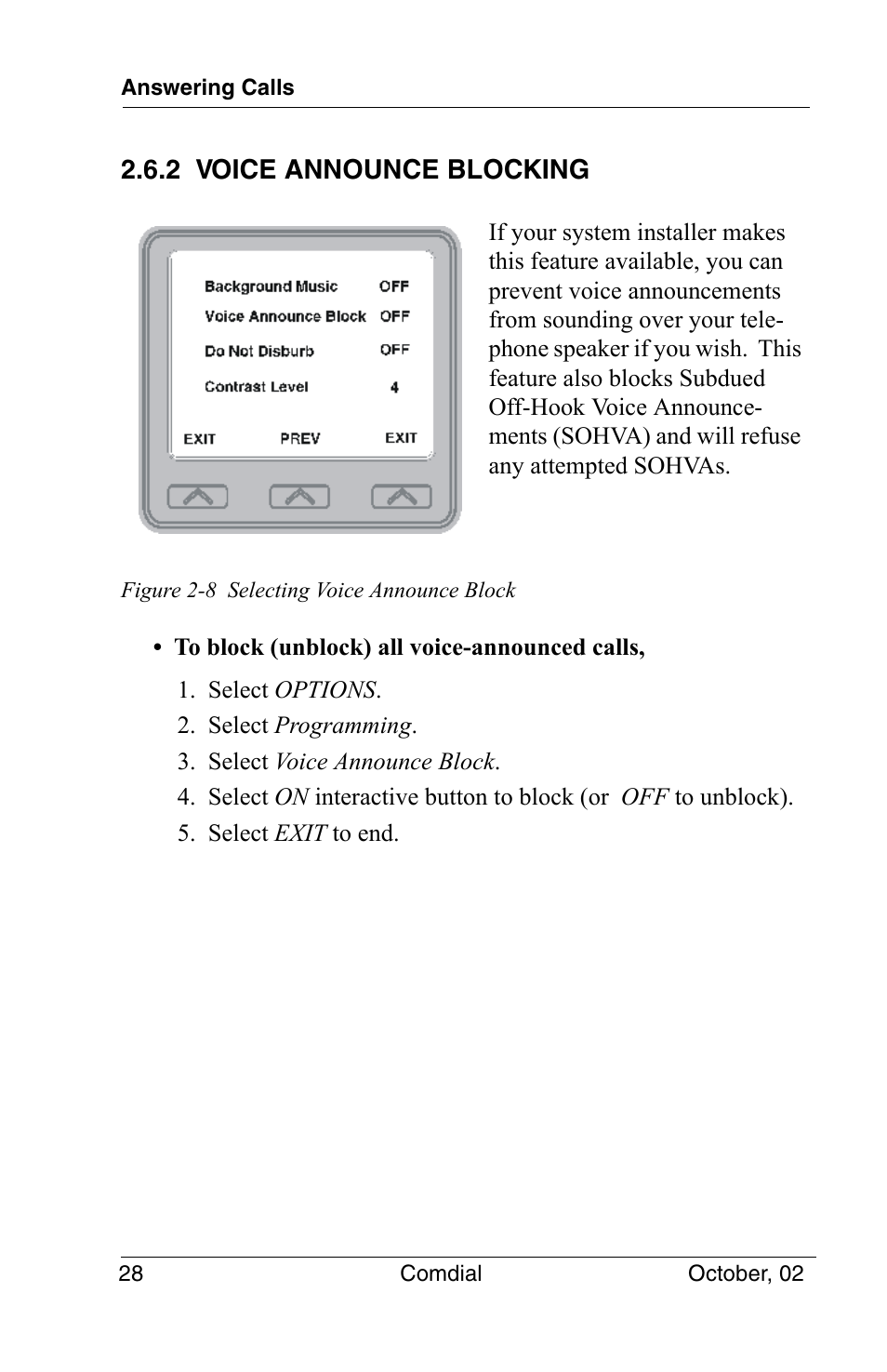 2 voice announce blocking | Vertical Communications 8012S User Manual | Page 38 / 162