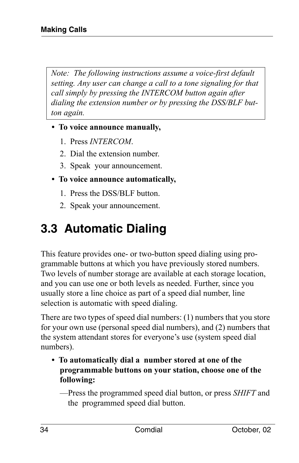 3 automatic dialing | Vertical Communications 8012S User Manual | Page 44 / 162