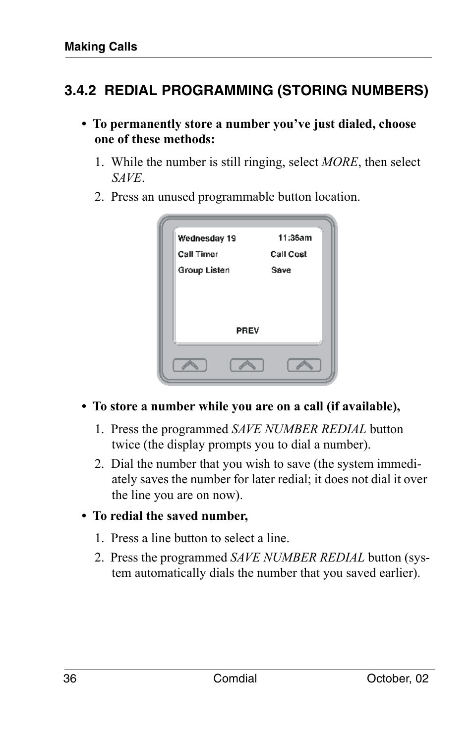 2 redial programming (storing numbers) | Vertical Communications 8012S User Manual | Page 46 / 162