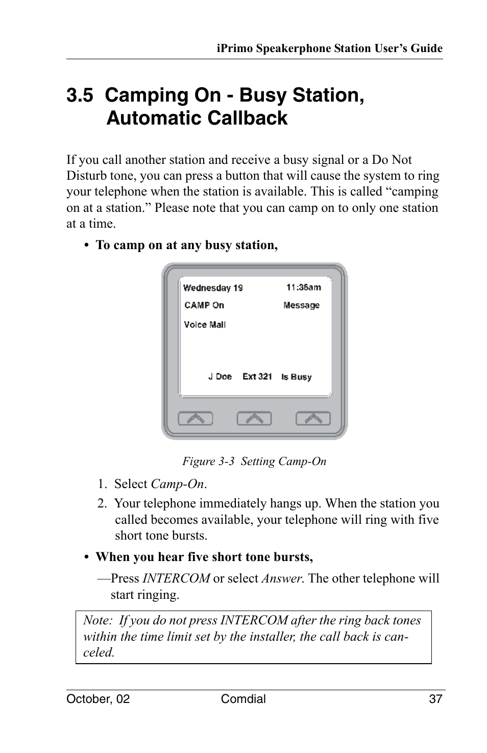 5 camping on - busy station, automatic callback | Vertical Communications 8012S User Manual | Page 47 / 162