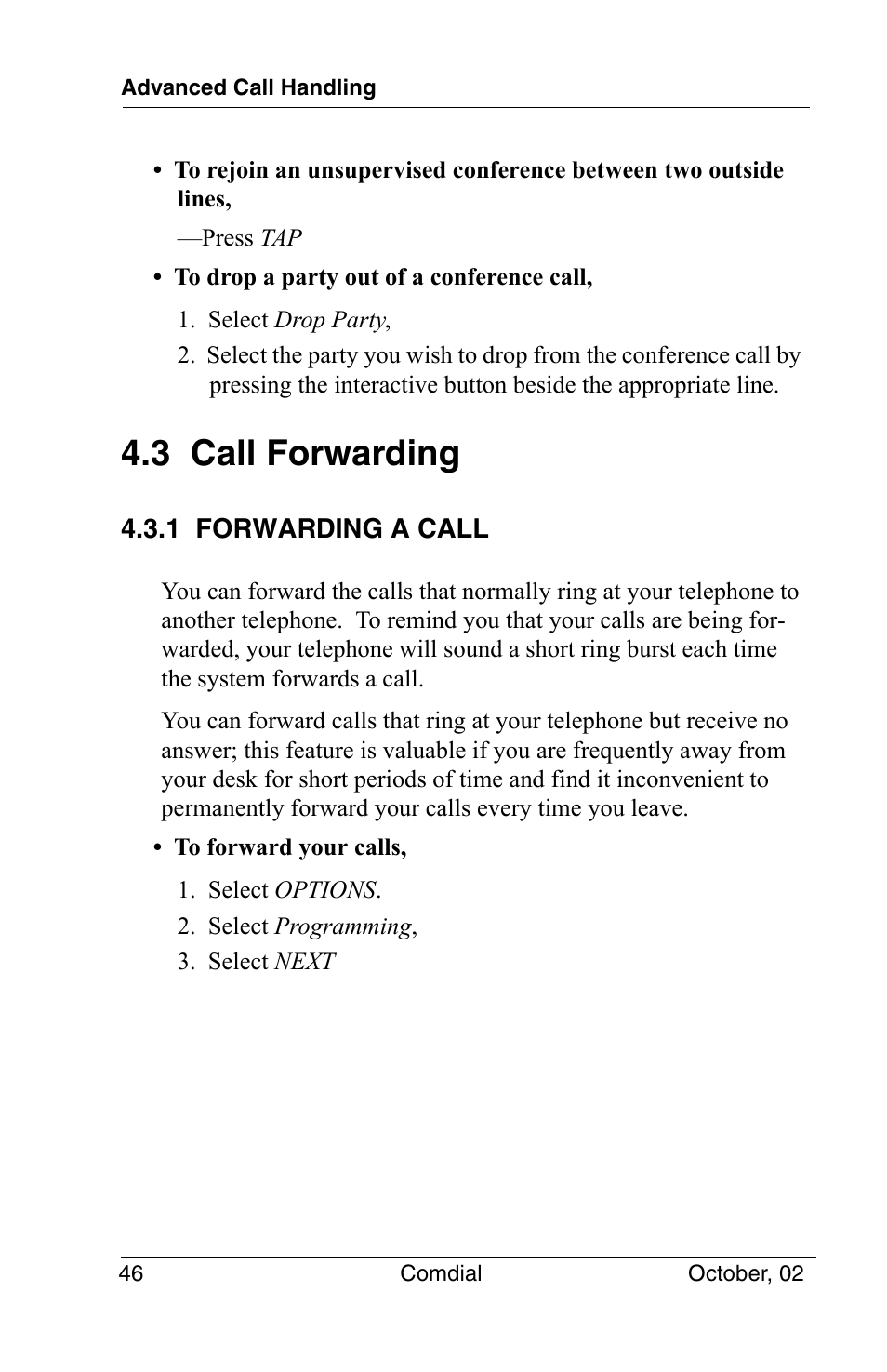 3 call forwarding, 1 forwarding a call | Vertical Communications 8012S User Manual | Page 56 / 162
