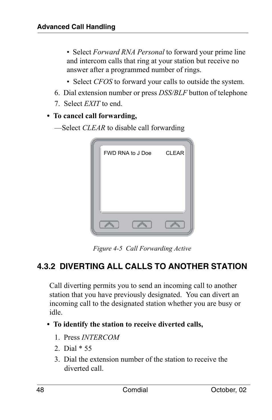 2 diverting all calls to another station | Vertical Communications 8012S User Manual | Page 58 / 162