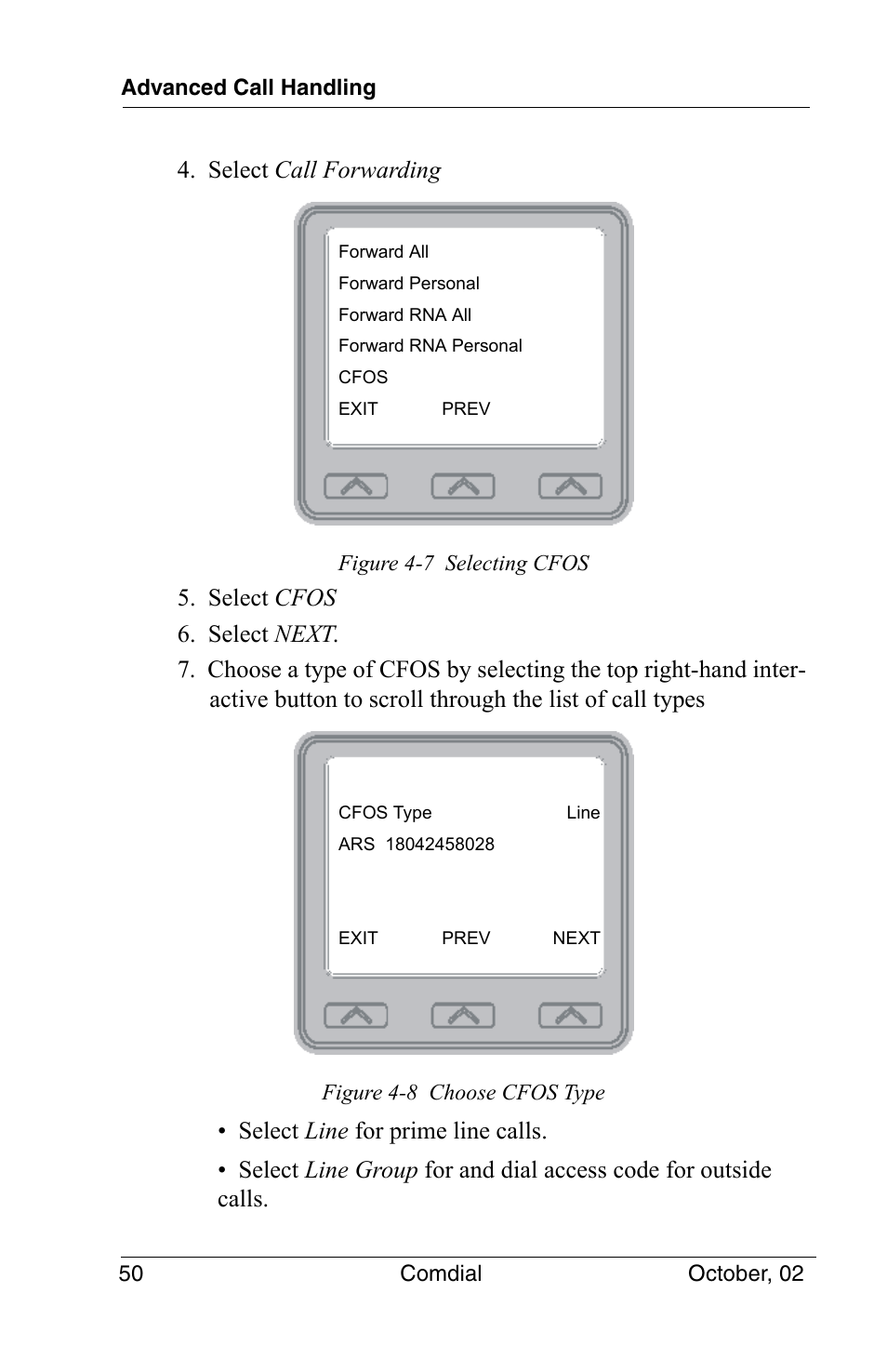 Select call forwarding | Vertical Communications 8012S User Manual | Page 60 / 162