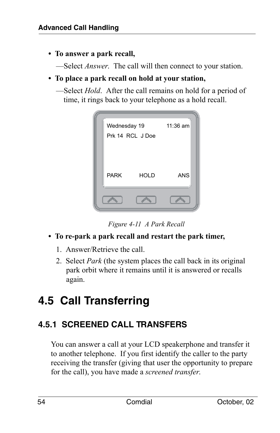 5 call transferring, 1 screened call transfers | Vertical Communications 8012S User Manual | Page 64 / 162