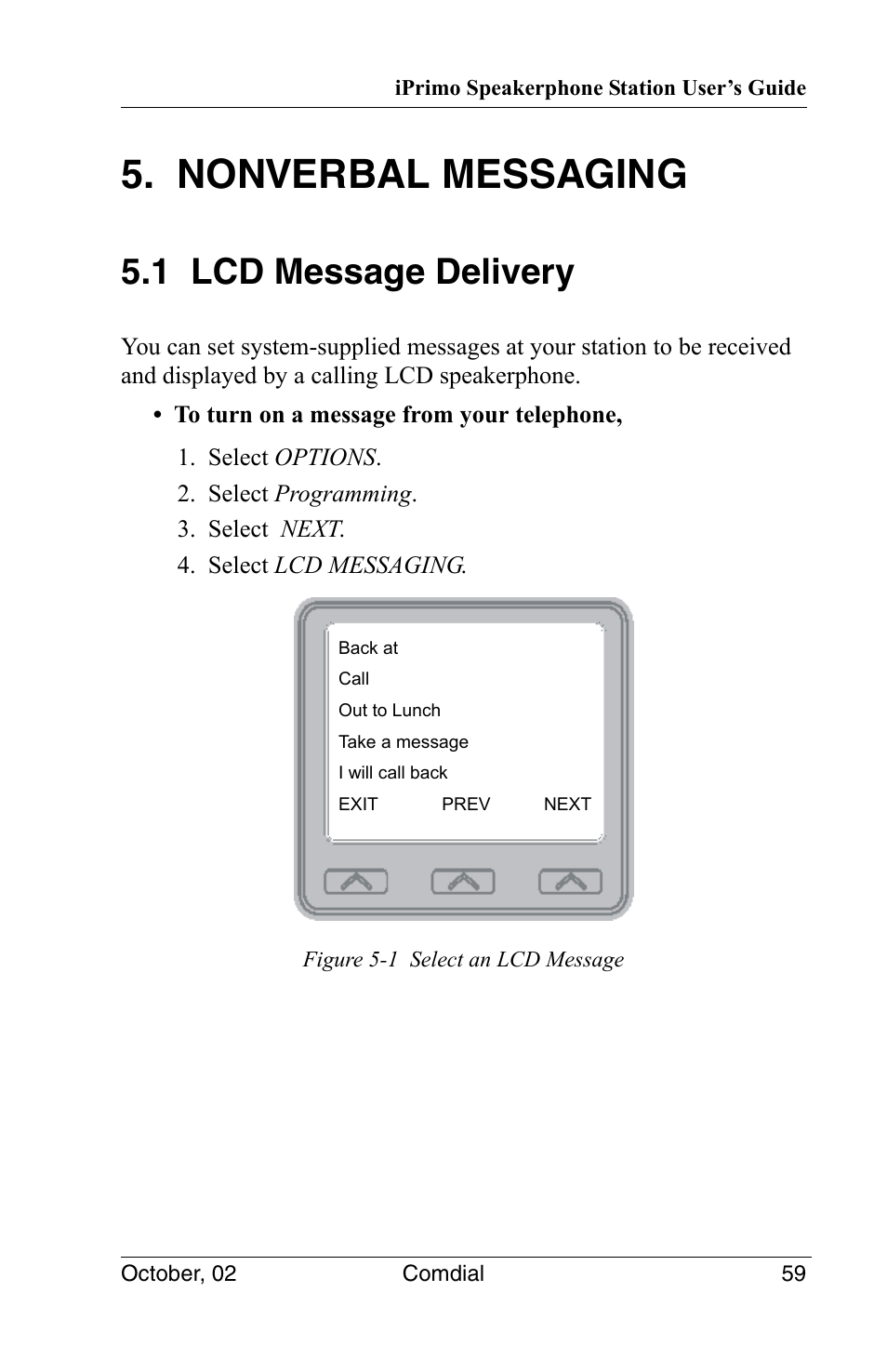 Nonverbal messaging, 1 lcd message delivery | Vertical Communications 8012S User Manual | Page 69 / 162