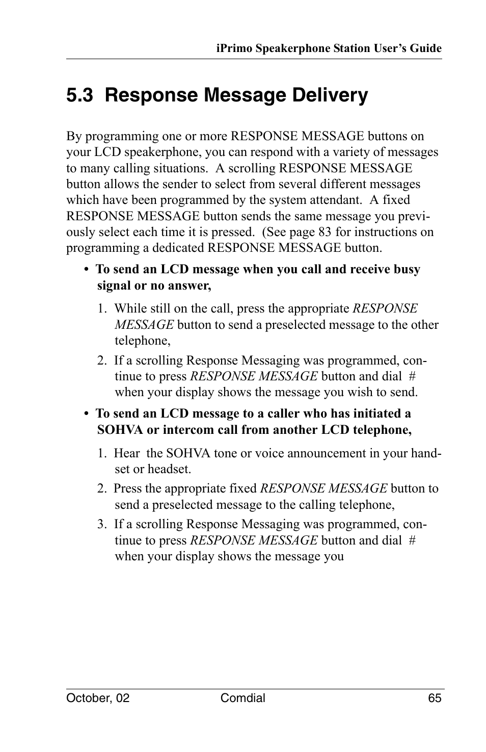 3 response message delivery | Vertical Communications 8012S User Manual | Page 75 / 162