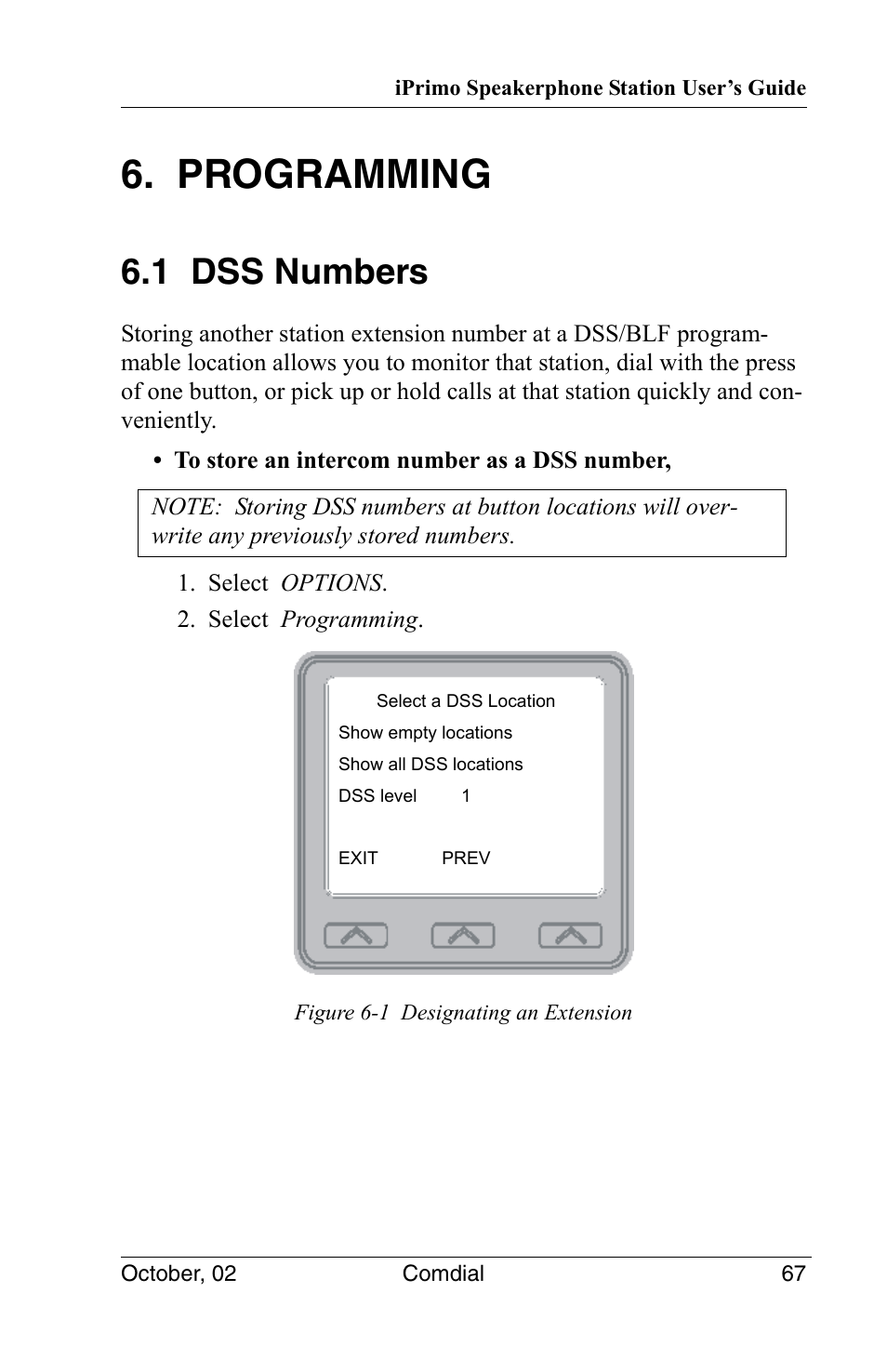 Programming, 1 dss numbers | Vertical Communications 8012S User Manual | Page 77 / 162