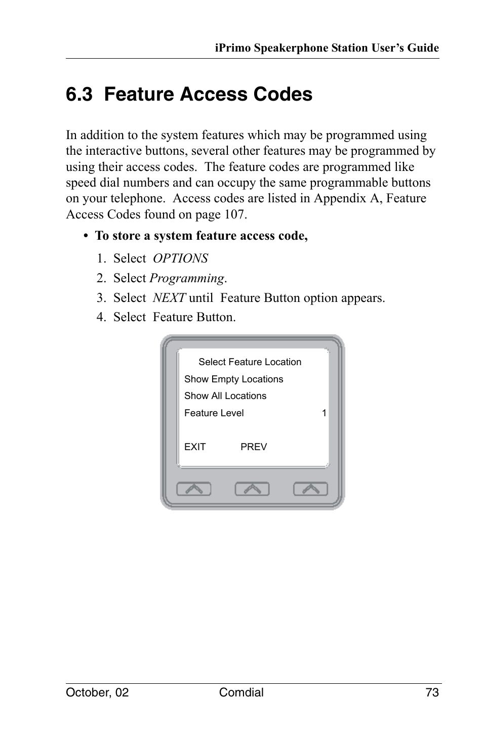 3 feature access codes | Vertical Communications 8012S User Manual | Page 83 / 162