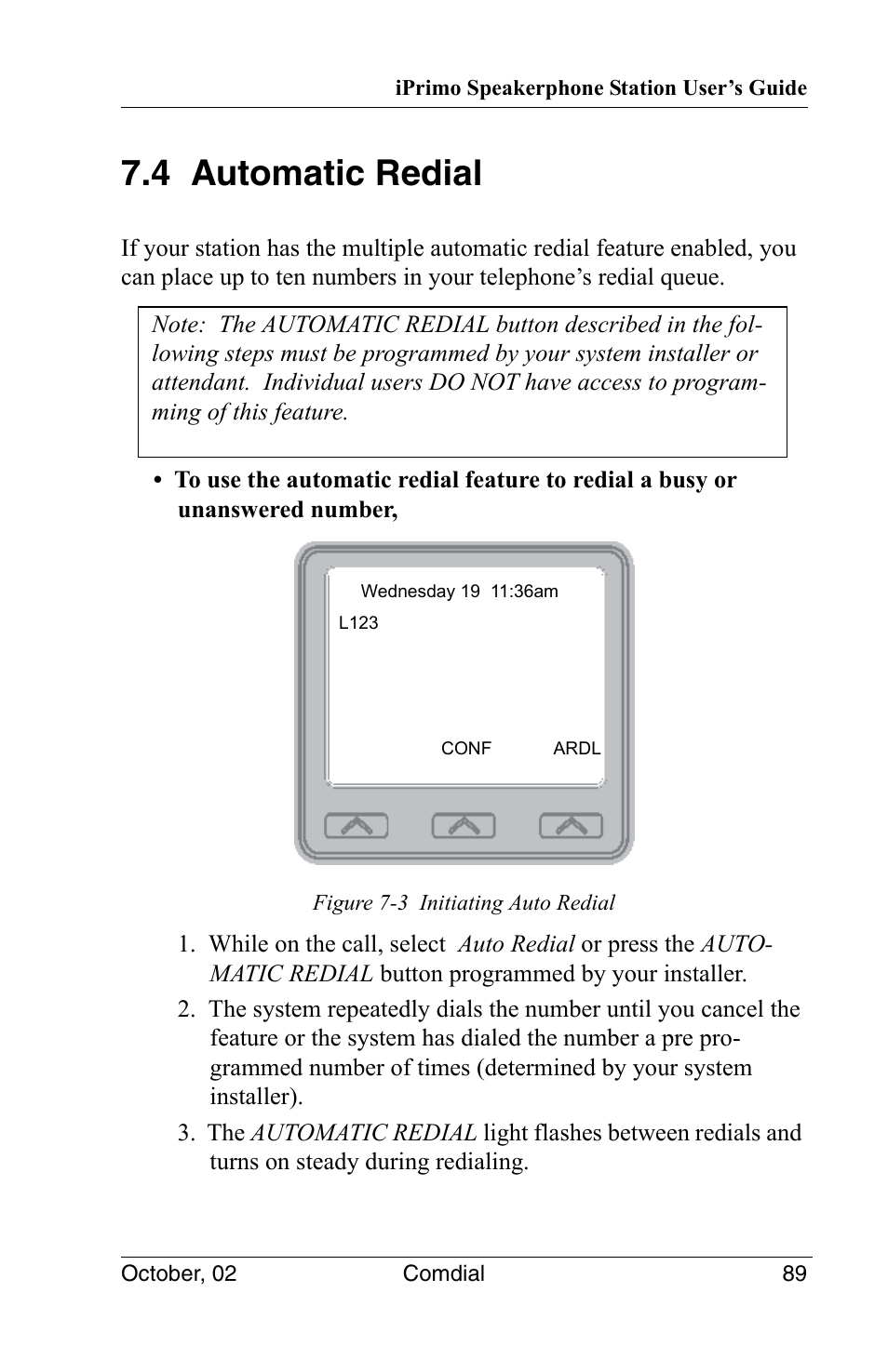 4 automatic redial | Vertical Communications 8012S User Manual | Page 99 / 162