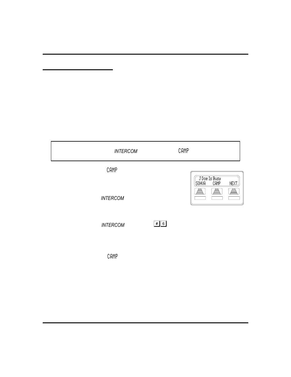 Camping on options 28, And waiting for an answer, 28, And waiting for callback, 28 | Camping at an idle station, 28, Camping on options, Busy or idle station, automatic callback, Busy station, wait for an answer (call waiting) | Vertical Communications 8024S User Manual | Page 36 / 106
