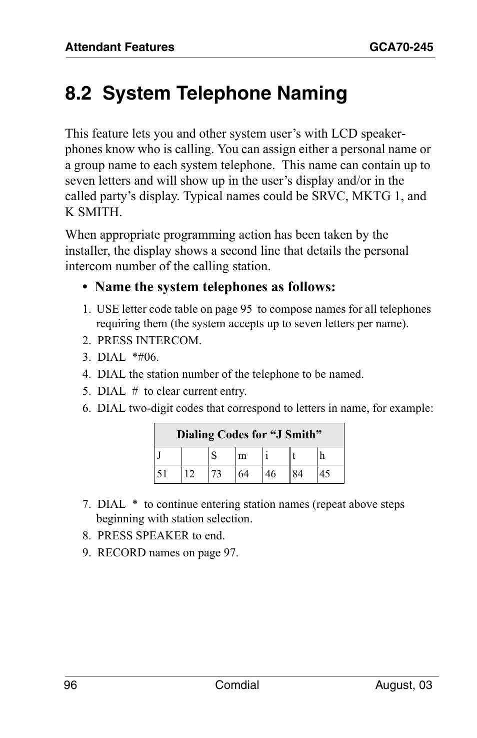2 system telephone naming, Name the system telephones as follows | Vertical Communications SCS 8324F User Manual | Page 106 / 146