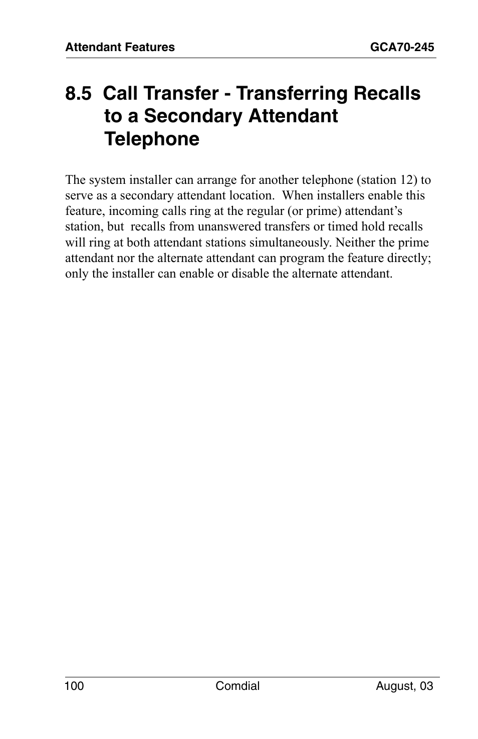 Telephone | Vertical Communications SCS 8324F User Manual | Page 110 / 146