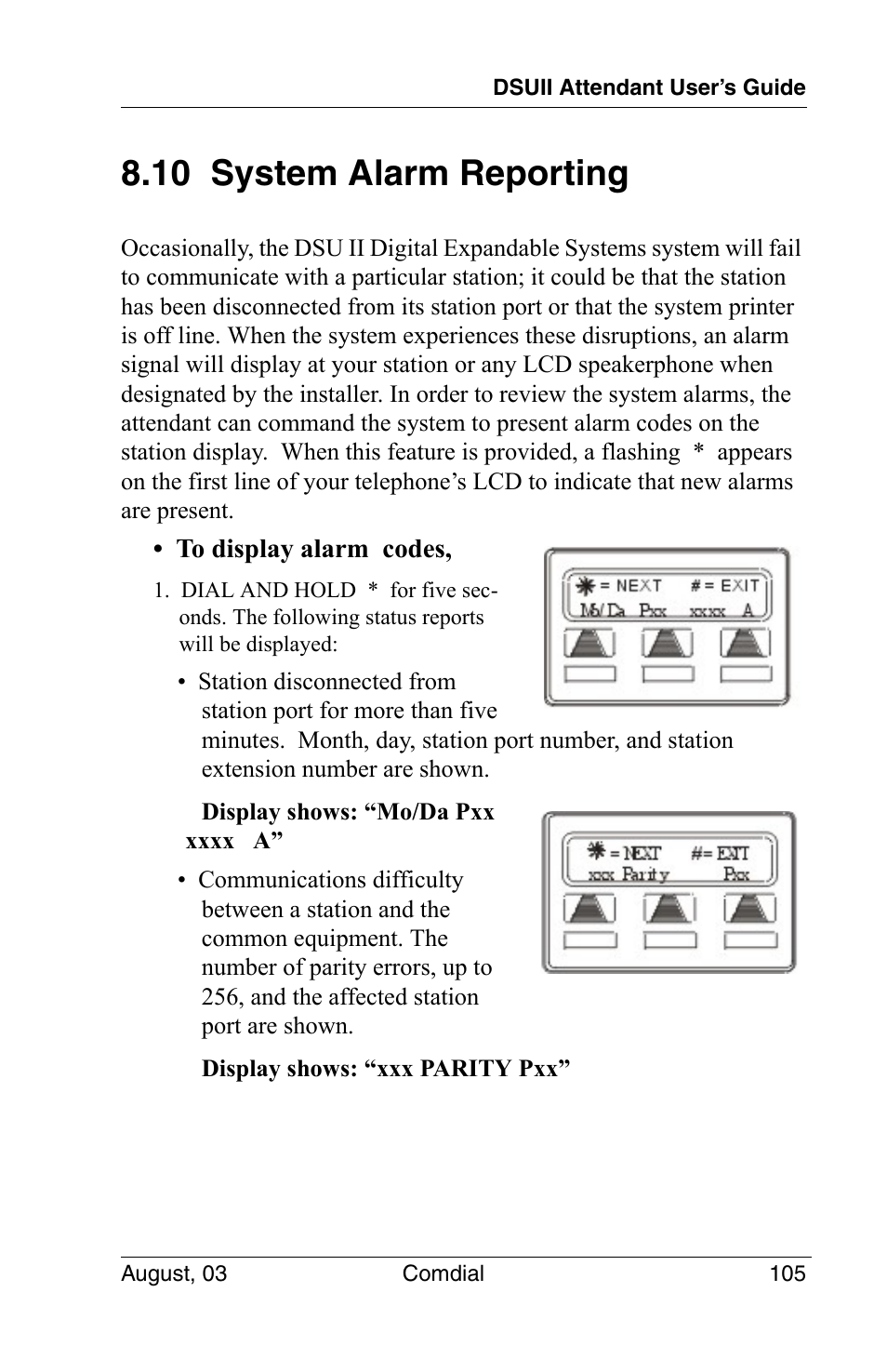 10 system alarm reporting | Vertical Communications SCS 8324F User Manual | Page 115 / 146