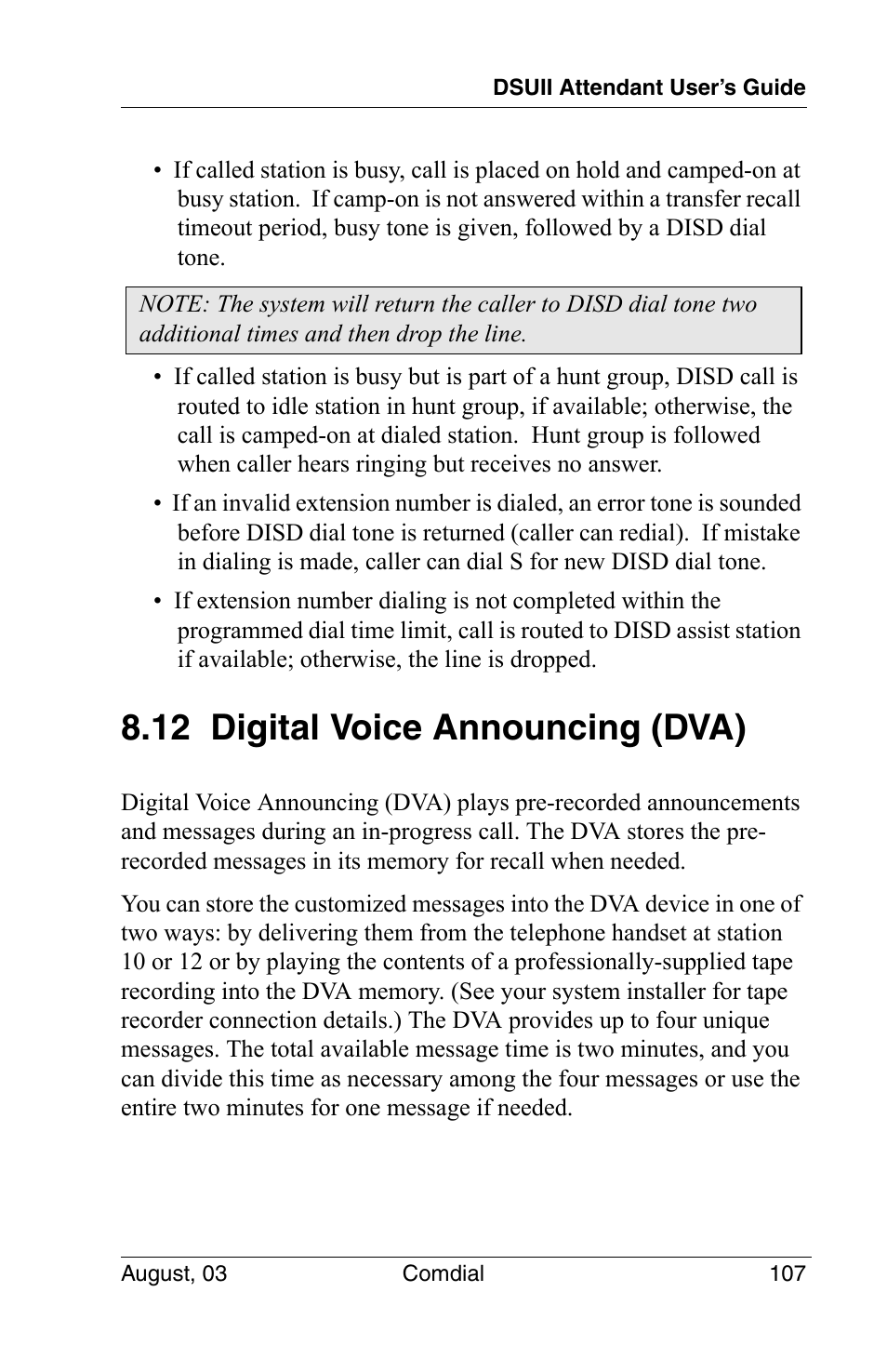 12 digital voice announcing (dva) | Vertical Communications SCS 8324F User Manual | Page 117 / 146