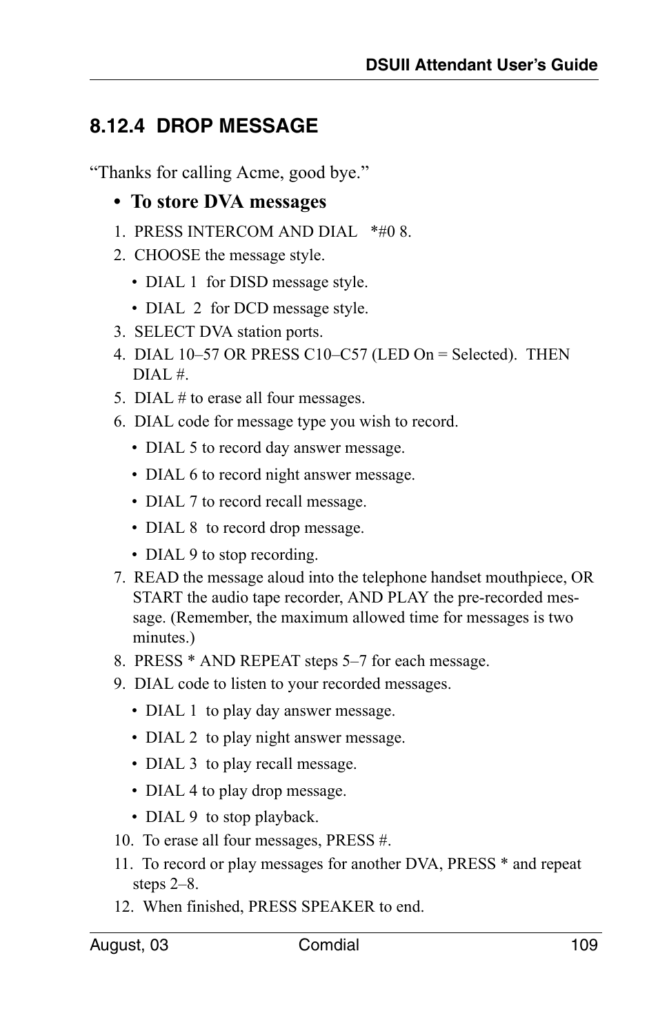 4 drop message | Vertical Communications SCS 8324F User Manual | Page 119 / 146
