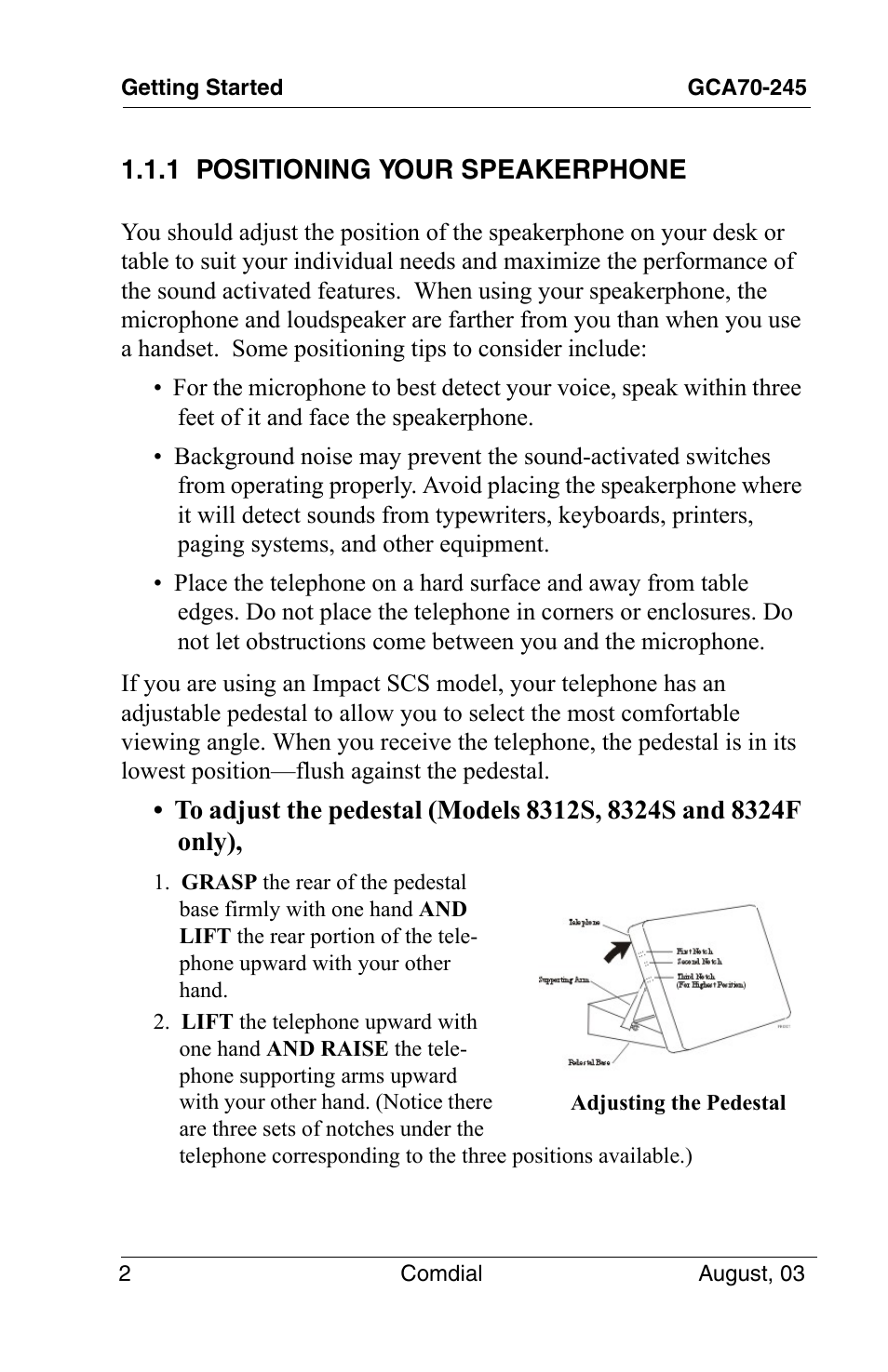 1 positioning your speakerphone | Vertical Communications SCS 8324F User Manual | Page 12 / 146