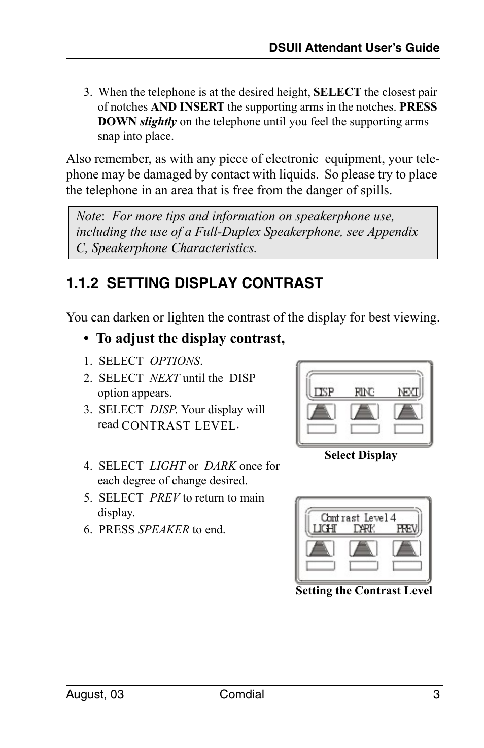 2 setting display contrast | Vertical Communications SCS 8324F User Manual | Page 13 / 146