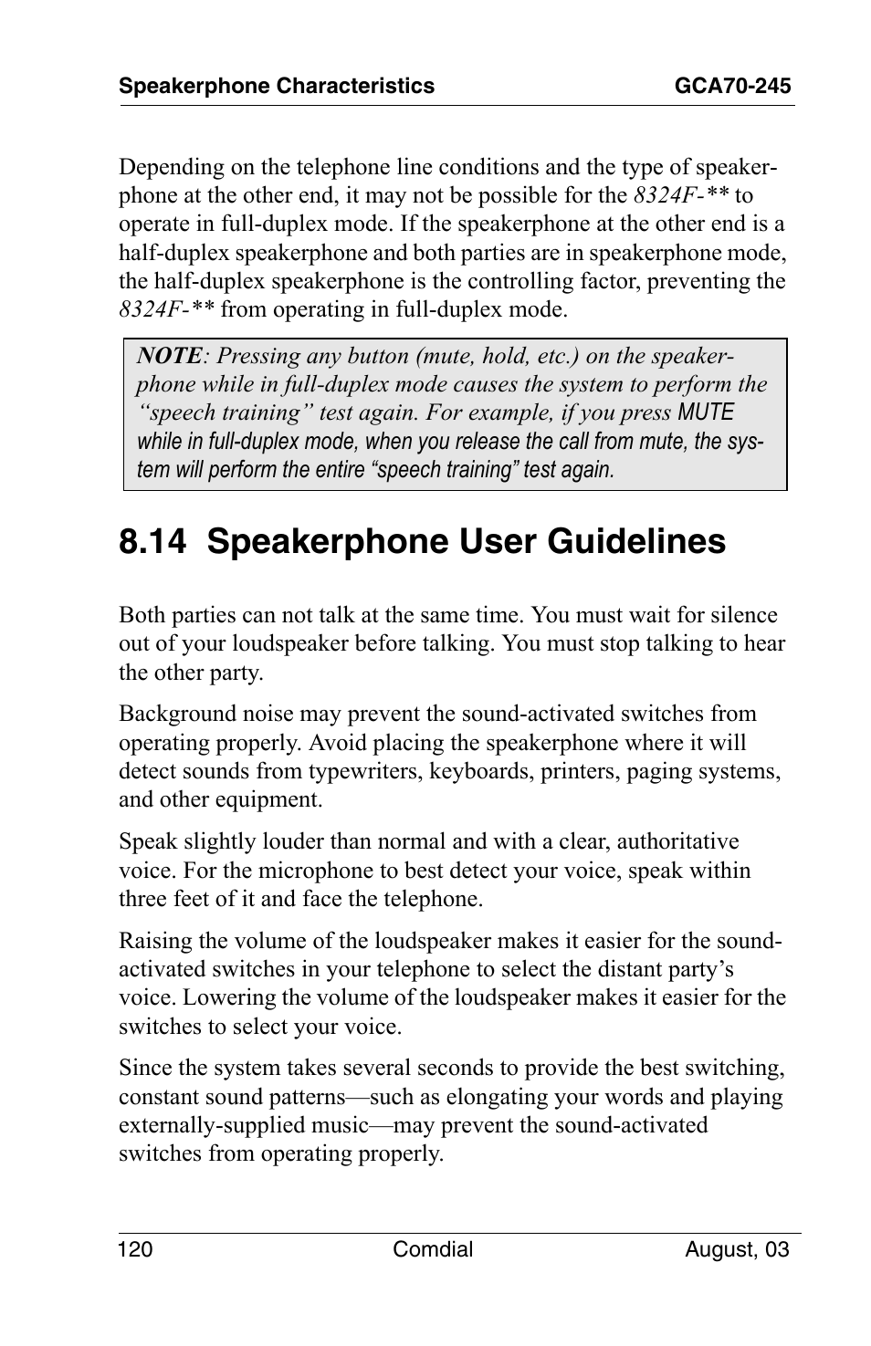 14 speakerphone user guidelines | Vertical Communications SCS 8324F User Manual | Page 130 / 146
