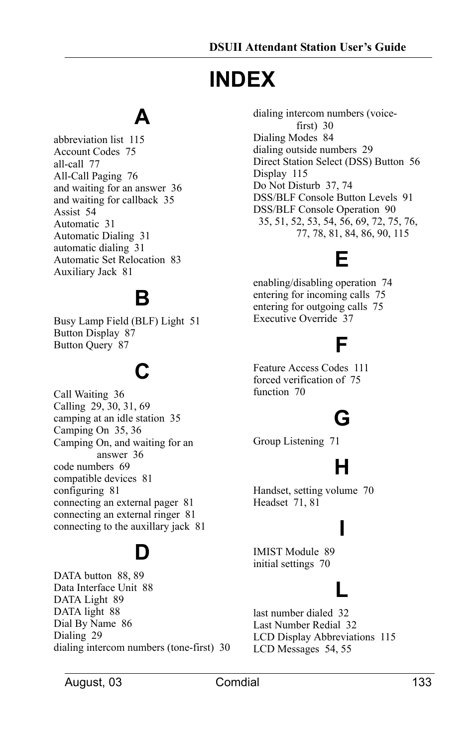 Index, Index a | Vertical Communications SCS 8324F User Manual | Page 143 / 146