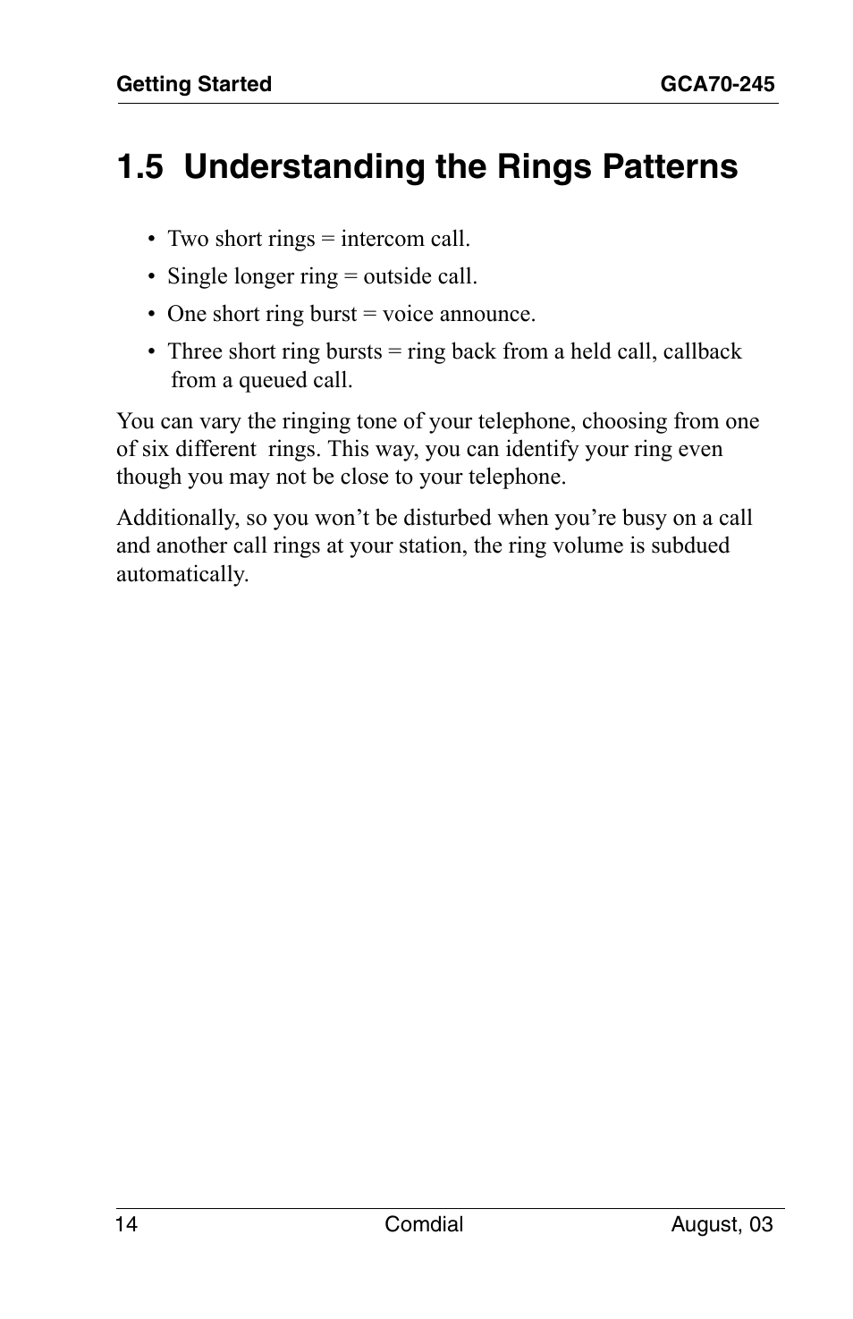 5 understanding the rings patterns | Vertical Communications SCS 8324F User Manual | Page 24 / 146