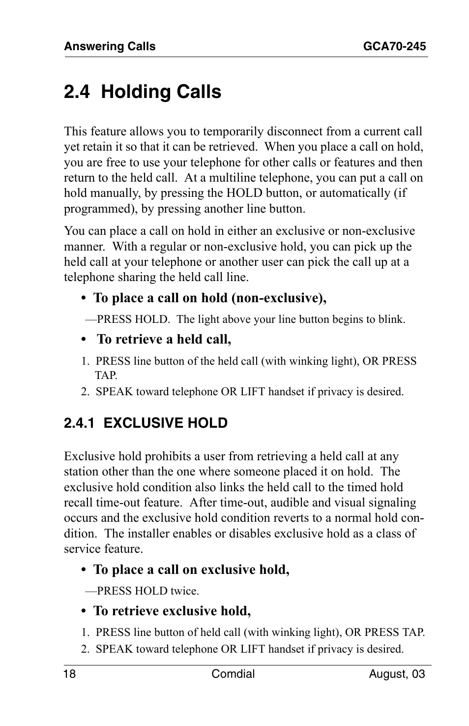 4 holding calls, 1 exclusive hold | Vertical Communications SCS 8324F User Manual | Page 28 / 146