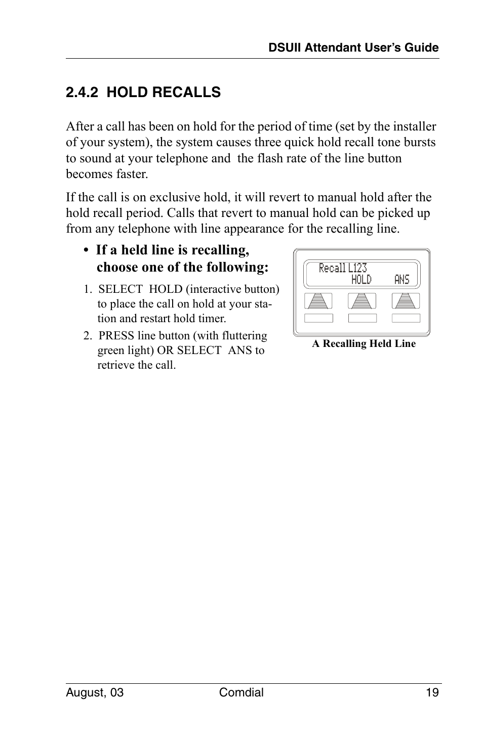 2 hold recalls | Vertical Communications SCS 8324F User Manual | Page 29 / 146